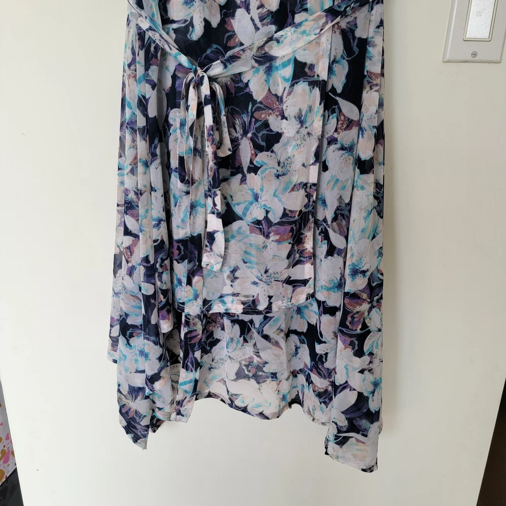 Simply Vera Wang Floral Sleeveless Belted Midi Dress - Blue/White - Picture 9 of 10